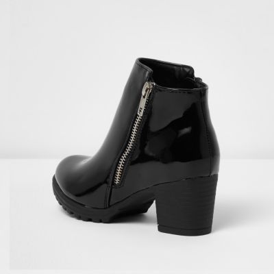 Girls black patent zip ankle boots